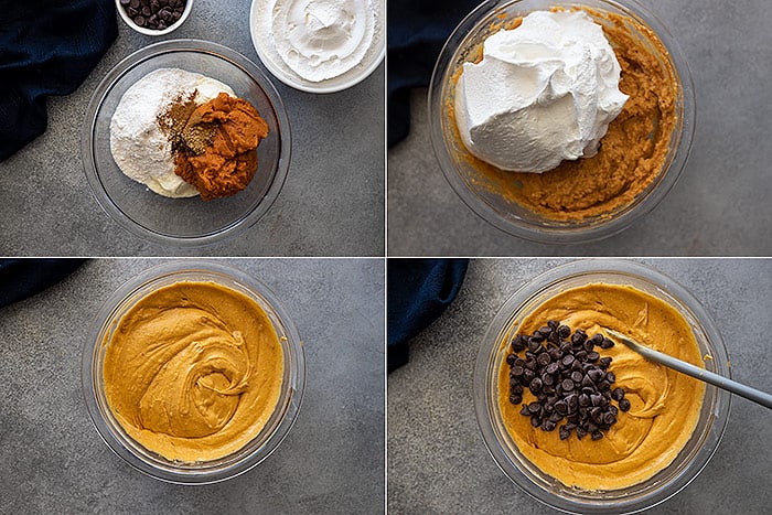 Four pictures showing how to make this creamy and delicious dip.