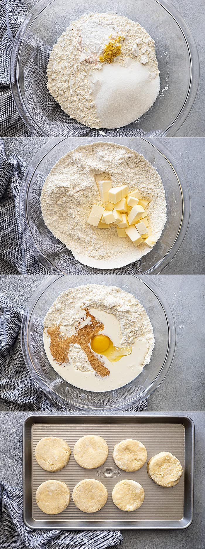 Four pictures showing how to make the sweet biscuits.