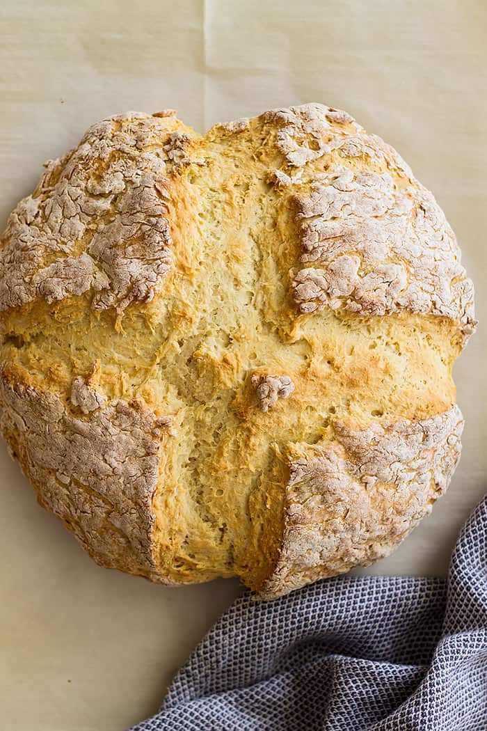 Top down view of a round loaf of Traditional Irish Soda Bread.