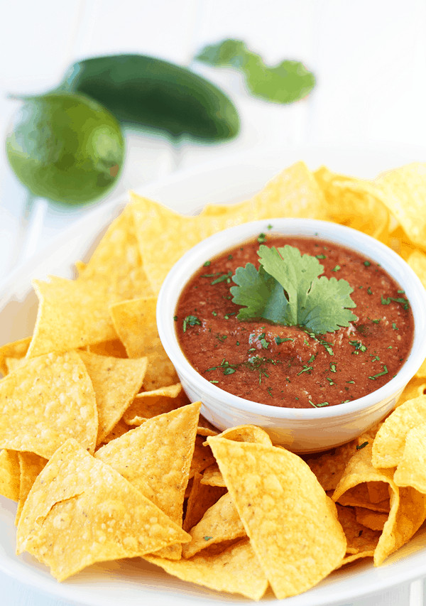 This simple blender salsa takes minimal effort to make and is a smooth restaurant style salsa.