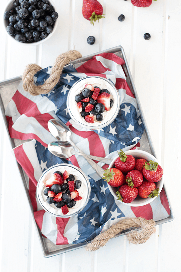This Healthier Berry Cheesecake Parfait is a quick and easy dessert that's perfect for the 4th of July!! | Countryside Cravings