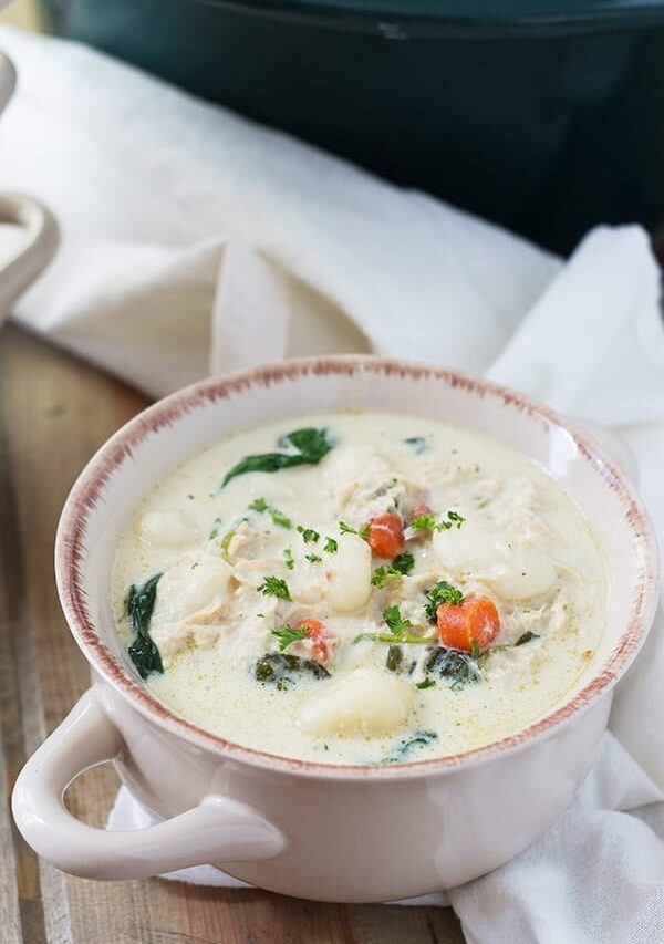 Slow Cooker Chicken and Gnocchi Soup- this wonderfully hearty and flavorful soup is a nice change of pace with its pillowy soft gnocchi and flavorful creamy broth. | Countryside Cravings