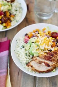 Chicken Burrito Bowl- My version of Chipolte's Chicken Burrito Bowl complete with cilantro lime rice and made with healthy everyday ingredients. | Countryside Cravings