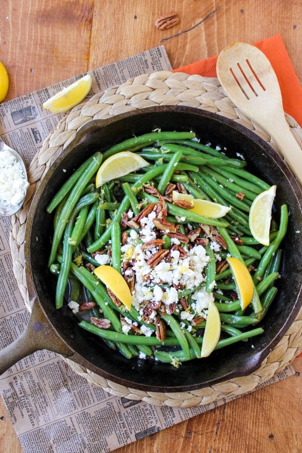 Lemon Green Beans with Feta and Fried Pecans