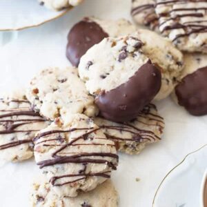 Chocolate Chip Pecan Shortbread Cookies- these buttery cookies are hard to resist! They are studded with mini chocolate chips and pecans and will delight both young and old. | countrysidecravings.com