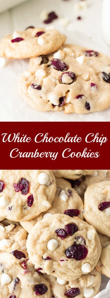 White Chocolate Chip Cranberry Cookies- move over regular chocolate chip there's a new cookie in town! These are loaded with white chocolate chips that pair nicely with the sweet/tart cranberries! | countrysidecravings.com