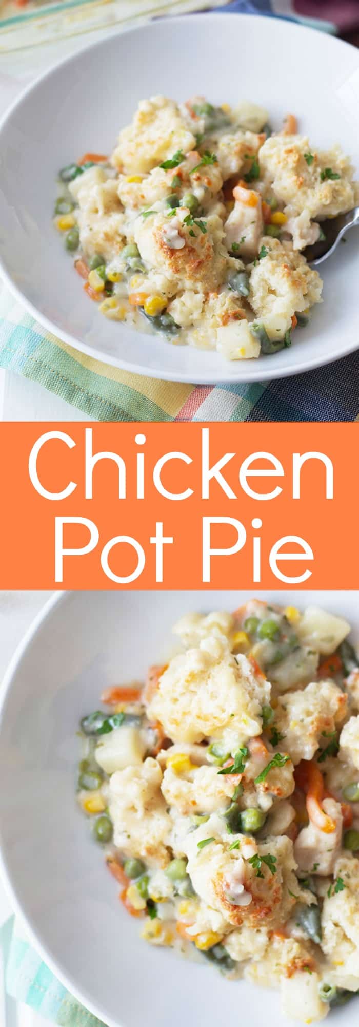 Chicken Pot Pie with an easy crumble topping on top of creamy vegetables and chicken