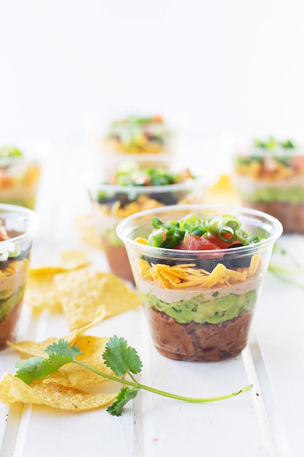 Individual Seven Layer Cups -no more double dippers, everyone can have their own cup with dip! | countrysidecravings.com