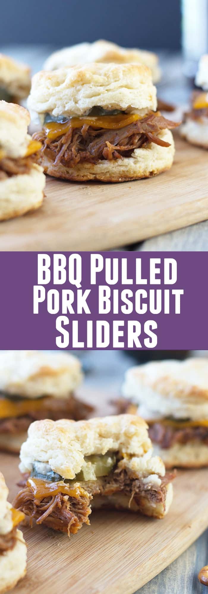 BBQ Pulled Pork Biscuit Sliders -perfect little sandwiches with smokey pulled pork, melted cheddar and Dijon mustard. | countrysidecravings.com
