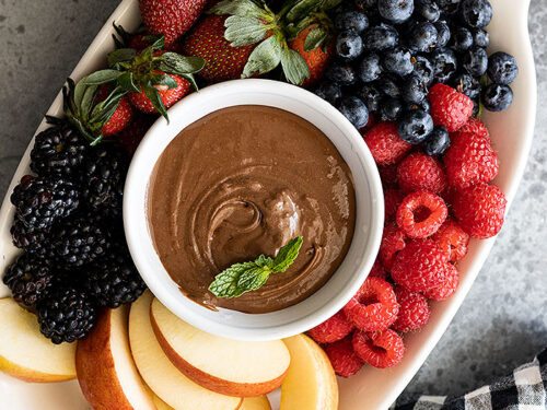 Rich chocolate cream cheese fruit dip