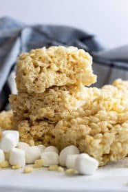 These Chewy Rice Krispie Treats will rival any store bought! Soft and chewy and the perfect base for any add-ins you may want! #ricekrispietreats #chewyricekrispietreats