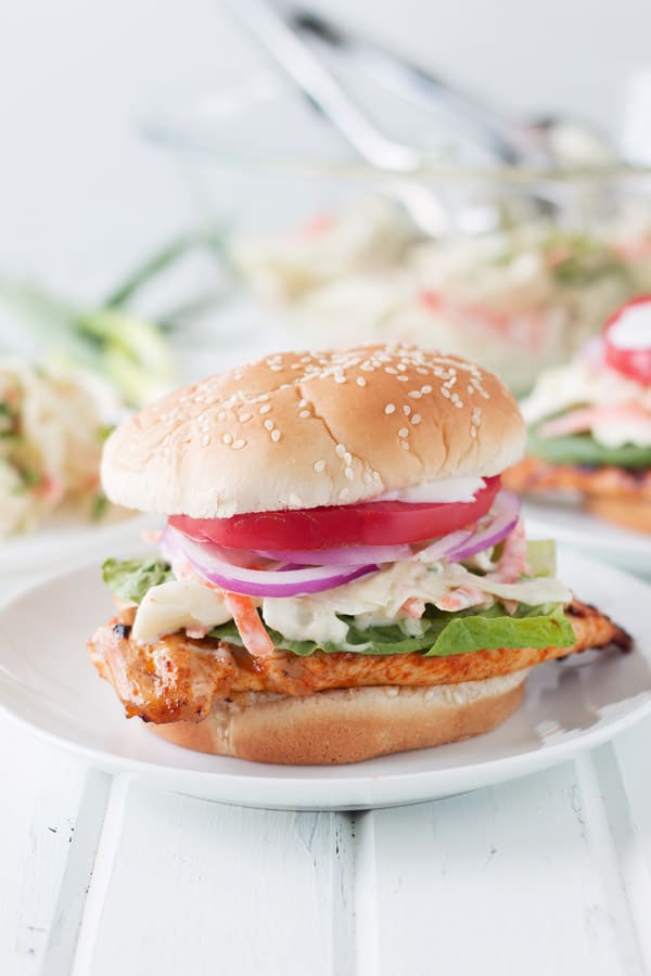 Grilled Buffalo Chicken Sandwich -a super easy recipe for juicy grilled chicken breast coated in a spicy buffalo sauce! | www.countrysidecravings..com