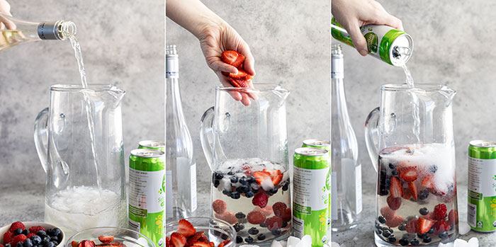 Three pictures showing how to make this light and refreshing drink.
