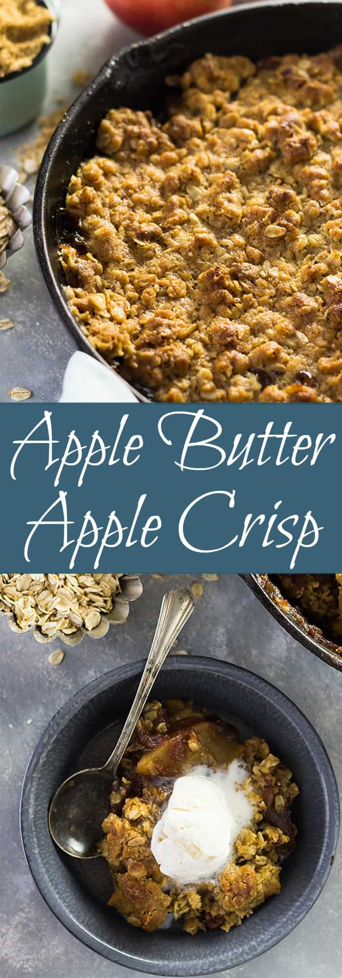 This Easy Apple Butter Apple Crisp is made with apple butter, sweet tender apples and a crunchy oat topping. | www.countrysidecravings.com