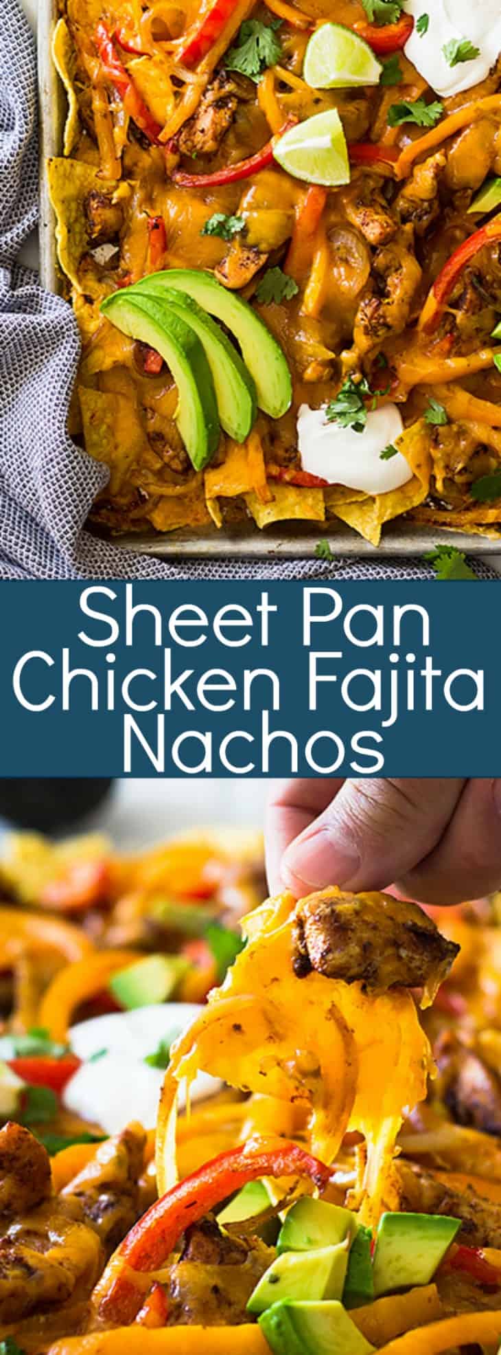This Sheet Pan Chicken Fajita Nachos is a great game day appetizer for a crowd! Filled with seasoned chicken and vegetables and lots of cheese! | www.countrysidecravings.com