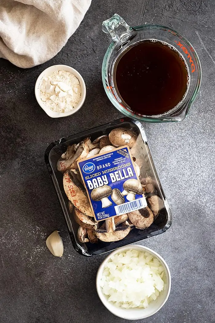 Ingredients for making mushroom gravy.