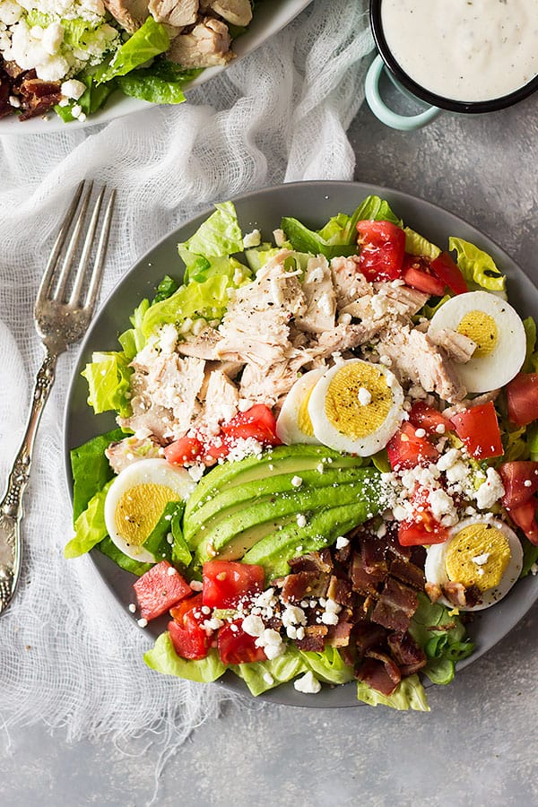 This Turkey Cobb Salad is a great main dish salad to use up some leftover turkey (or you can use chicken too)! It's healthy, full of flavor and will leave you begging for more! | www.countrysidecravings.com