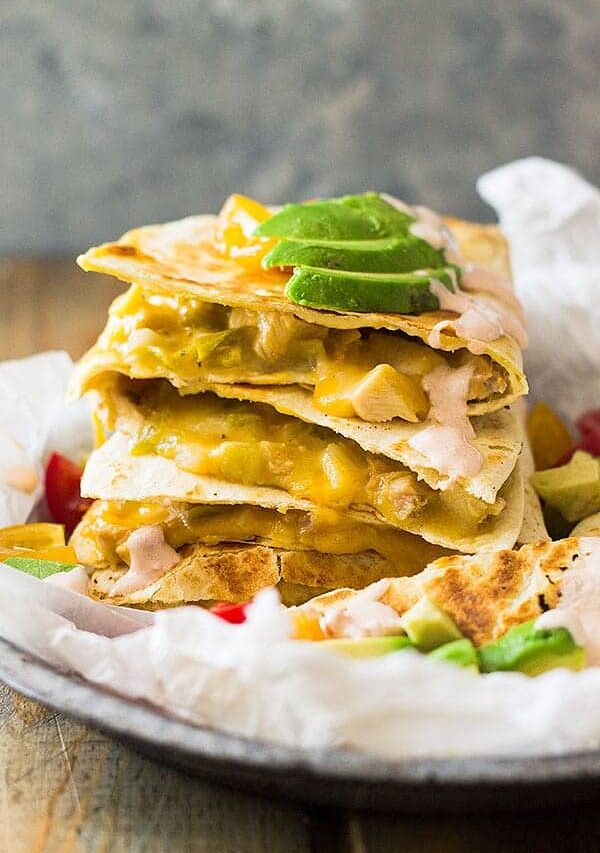 Use leftover turkey (or chicken) to make these Green Chile Turkey Quesadillas. Filled with gooey cheese, zesty green chilies and toasted in a crispy tortilla! | www.countrysidecravings.com