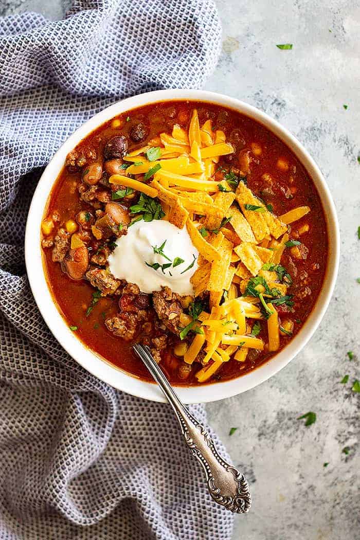 Easy Slow Cooker Chicken Taco Soup (No Chopping) + Video