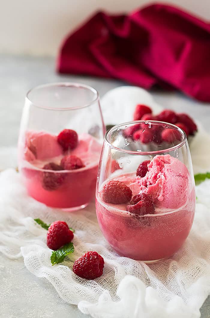 Raspberry Pink Champagne Floats for Valentine's Day Cocktail