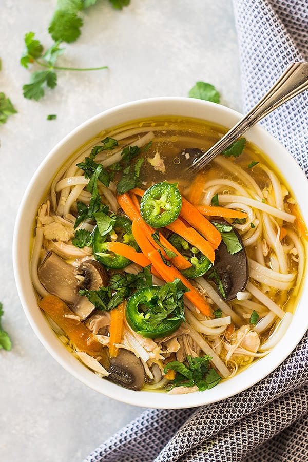 chinese chicken noodle soup in a bowl
