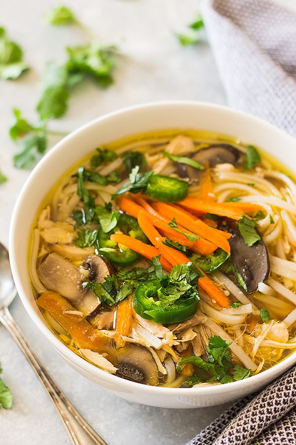 bowl with asian chicken soup