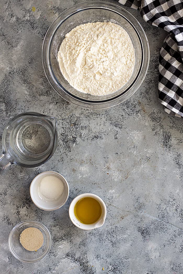 Homemade Pizza Dough ingredients.