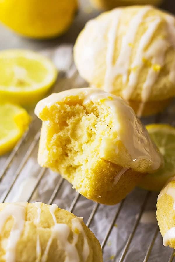 lemon muffin with a bite out of it