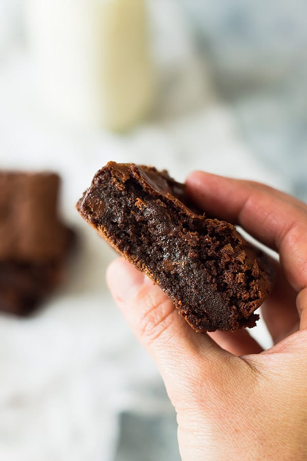 Brownie in hand. 