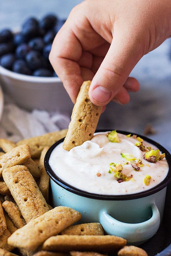 This Healthy Almond Butter Fruit Dip is great for snacking! It's a quick and easy recipe that even the kids can make!