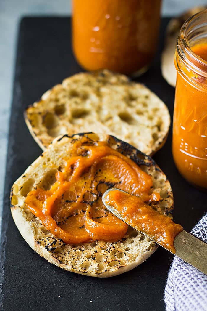 This Easy Pumpkin Butter is simple and delicious! It's filled with spices and naturally sweetened!