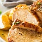This Maple Pork Loin with Apples and Onions is an easy, delicious meal that tastes like a holiday meal! It's tender, juicy and full of flavor!