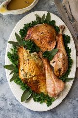 This Butterflied Roasted Herb Turkey (spatchcocked) is the best way to roast a bird! It produces crispier skin and juicier meat in a lot less time than the traditional way!