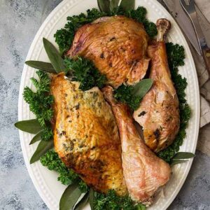 This Butterflied Roasted Herb Turkey (spatchcocked) is the best way to roast a bird! It produces crispier skin and juicier meat in a lot less time than the traditional way!