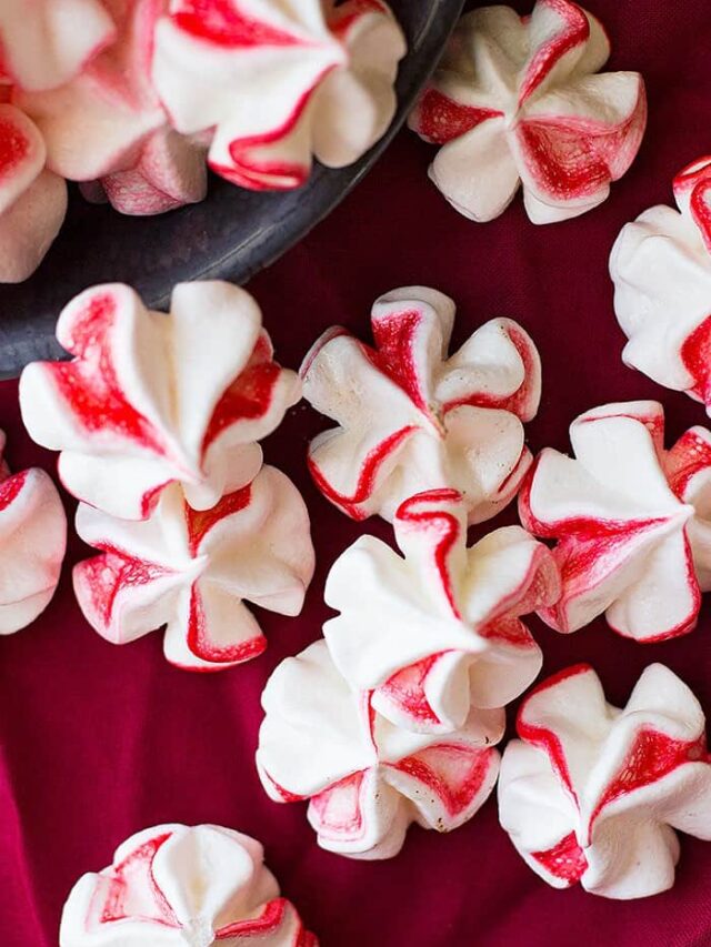 These classic Peppermint Meringue Cookies are perfect for your Christmas cookie tray! They are light and airy and easy to make.