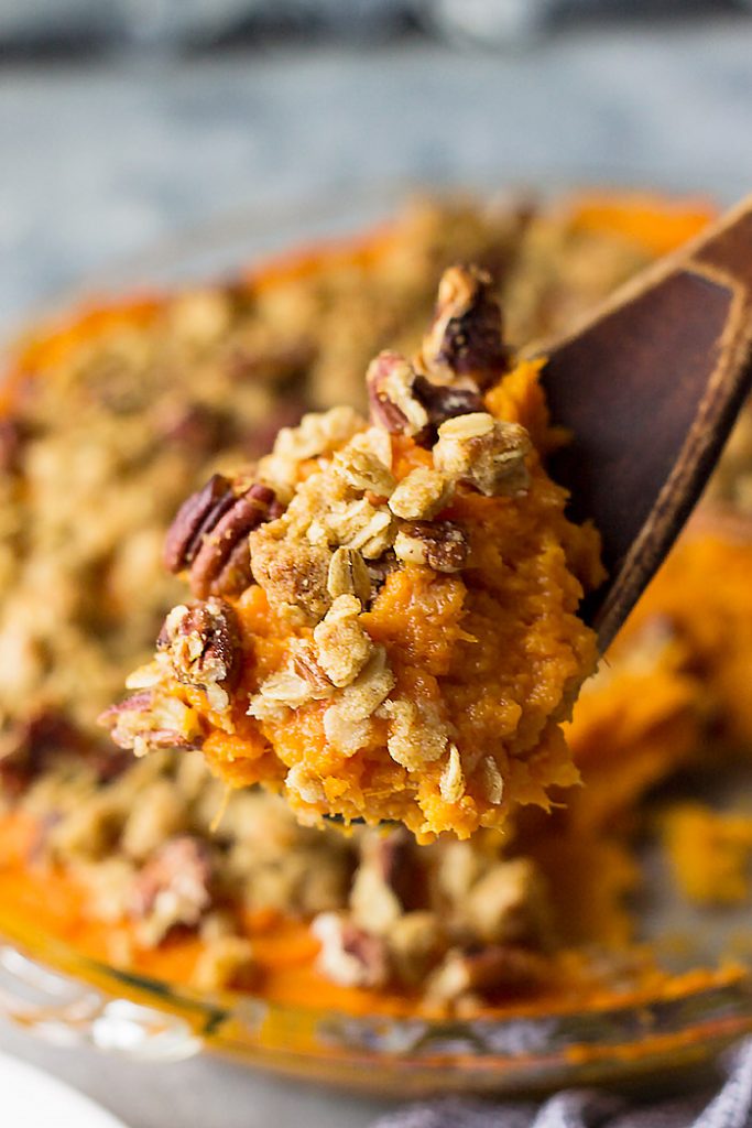 This Sweet Potato Casserole with Streusel Topping is an easy Thanksgiving side dish! But don't just eat this yummy casserole once a year!