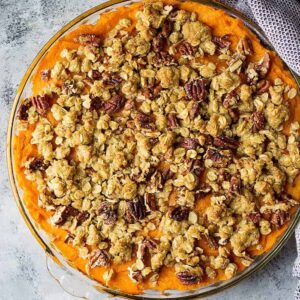 This Sweet Potato Casserole with Streusel Topping is a classic Thanksgiving side dish! It's also great with marshmallows!