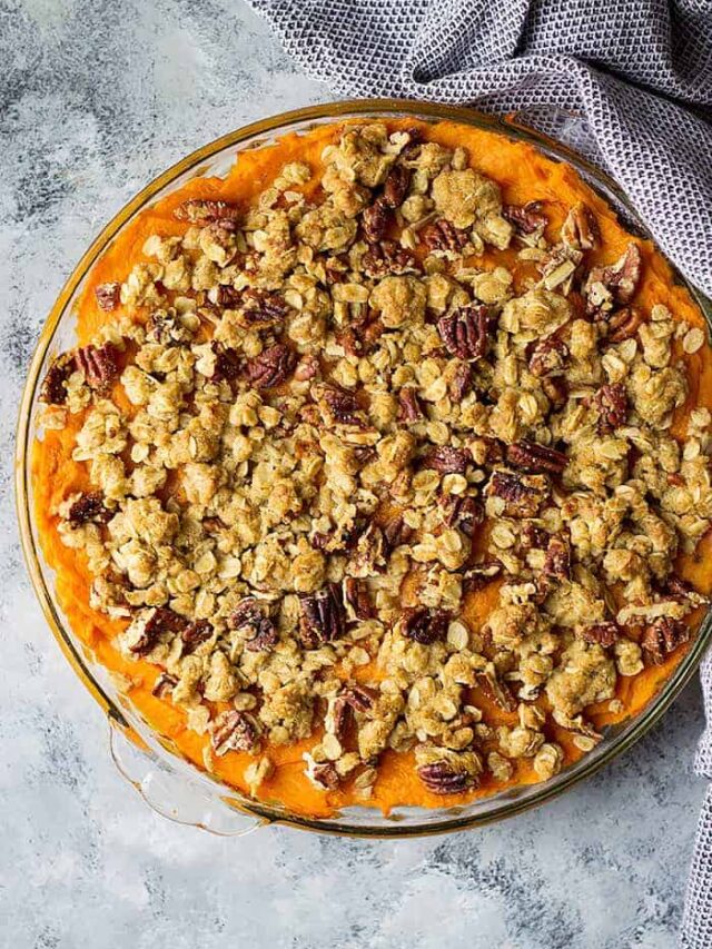 This Sweet Potato Casserole with Streusel Topping is a classic Thanksgiving side dish! It's also great with marshmallows!