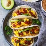 These meatless Bean and Cheese Breakfast Tacos are a great way to start off the day! They are delicious, hearty, and healthy!