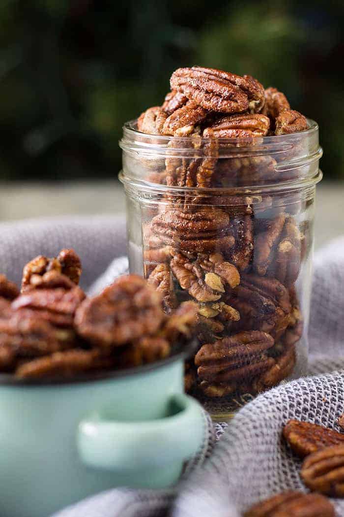 spiced pecans in a jar
