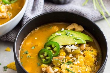 This easy 30 minute white chicken chili is a great way to use leftover rotisserie chicken. It's hearty and delicious, and perfect for any night of the week.