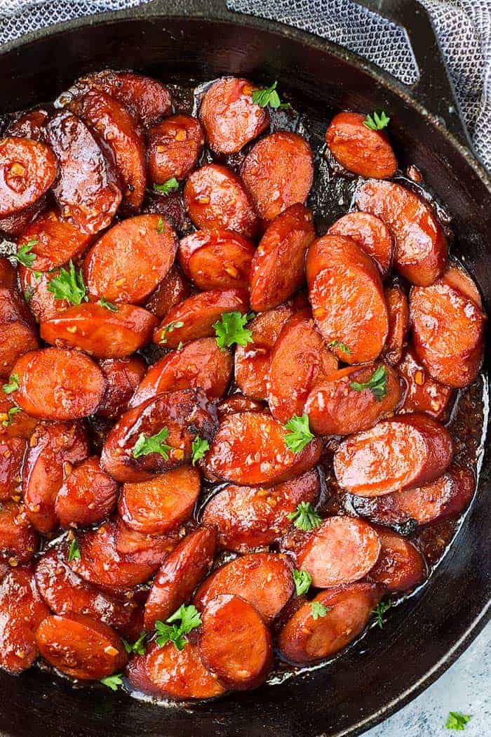 sausage appetizer in a skillet