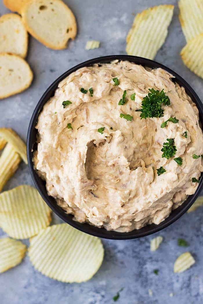 bowl with sour cream onion dip