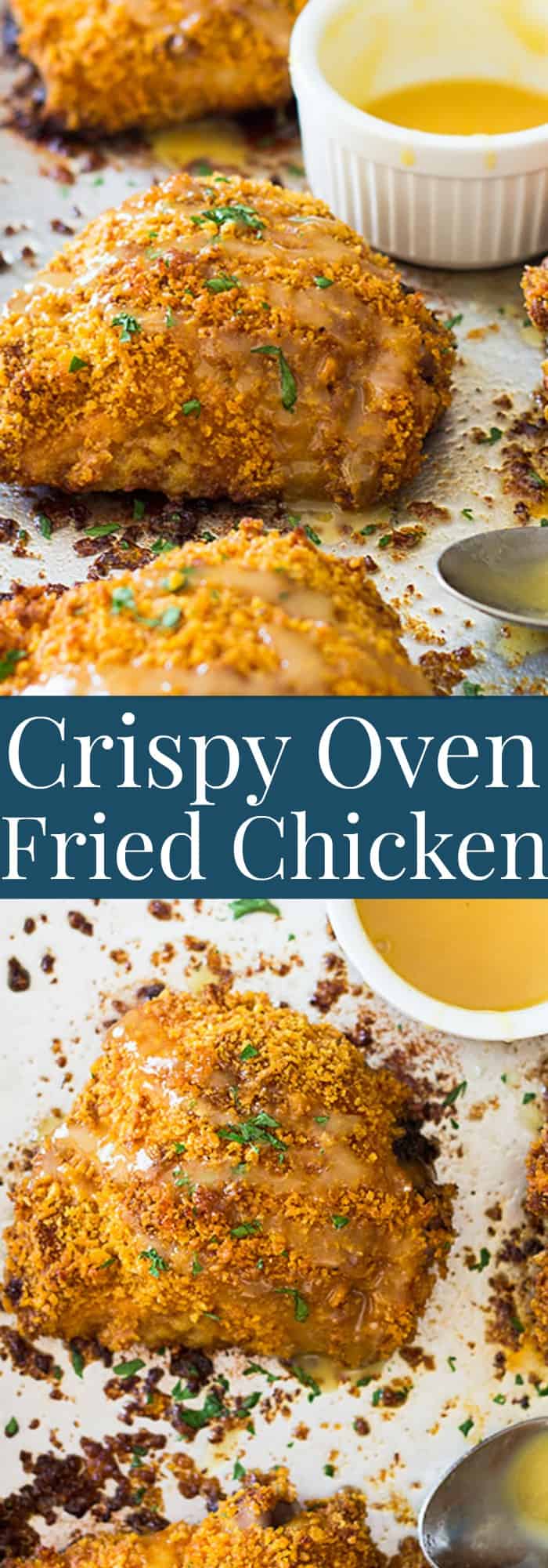 These Crispy Oven Fried Chicken Thighs are a great way to enjoy fried chicken in a healthier way! | www.countrysidecravings.com