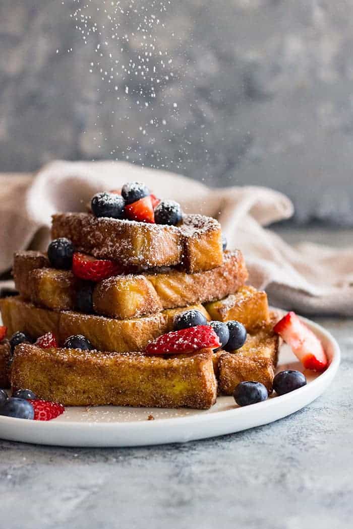 Cinnamon Sugar French Toast Sticks - an easy breakfast that you can make ahead and reheat later!