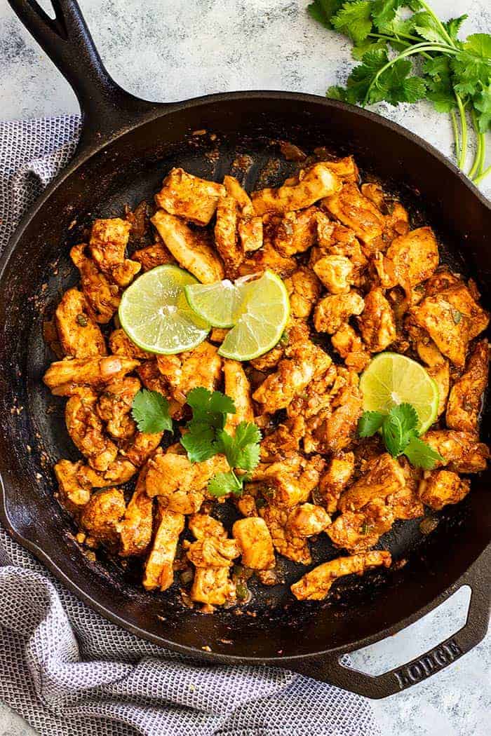 skillet with spicy chicken