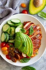 This Chicken Avocado Tomato Salad is a great dinner for any night of the week. It's full of flavor, uses leftover chicken so it's a great no cook meal!