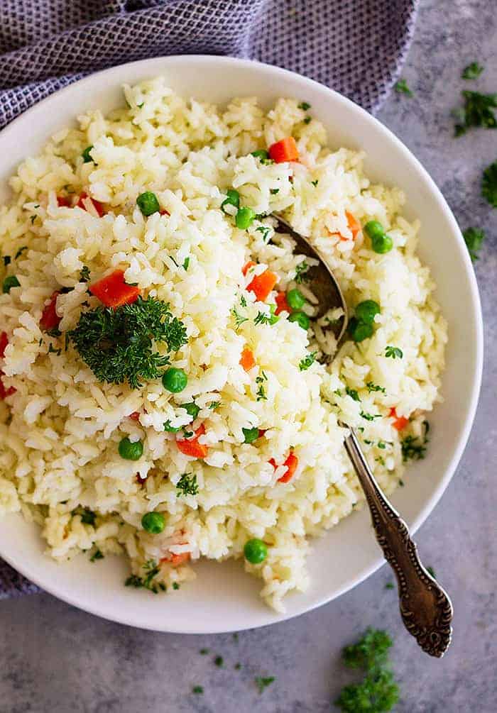 rice pilaf on plate with fork