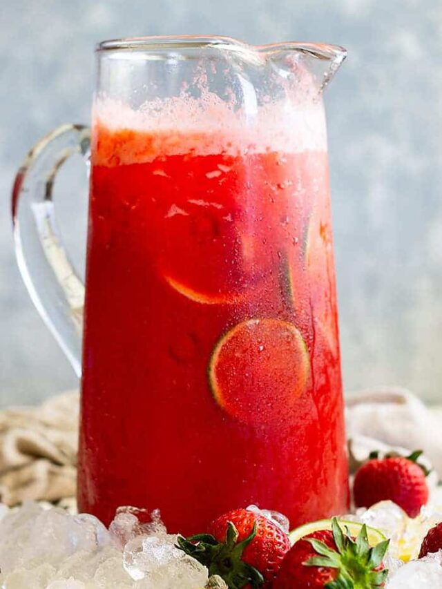 A pitcher of strawberry lemonade