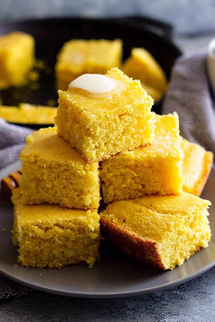 stack of baked cornbread